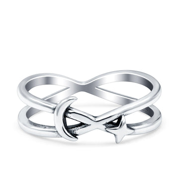 Moon & Star Oxidized Band Solid 925 Sterling Silver Thumb Ring (5.8mm)